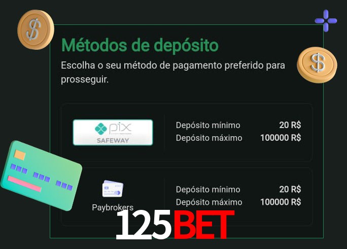 O cassino 125bet oferece uma grande variedade de métodos de pagamento